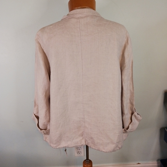 Size Large C&C California Womens 100%  Linen Jacket Beige Spring - Picture 4 of 9